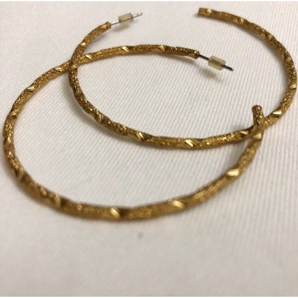 Sparkly Gold Tone Large Hoop Earrings